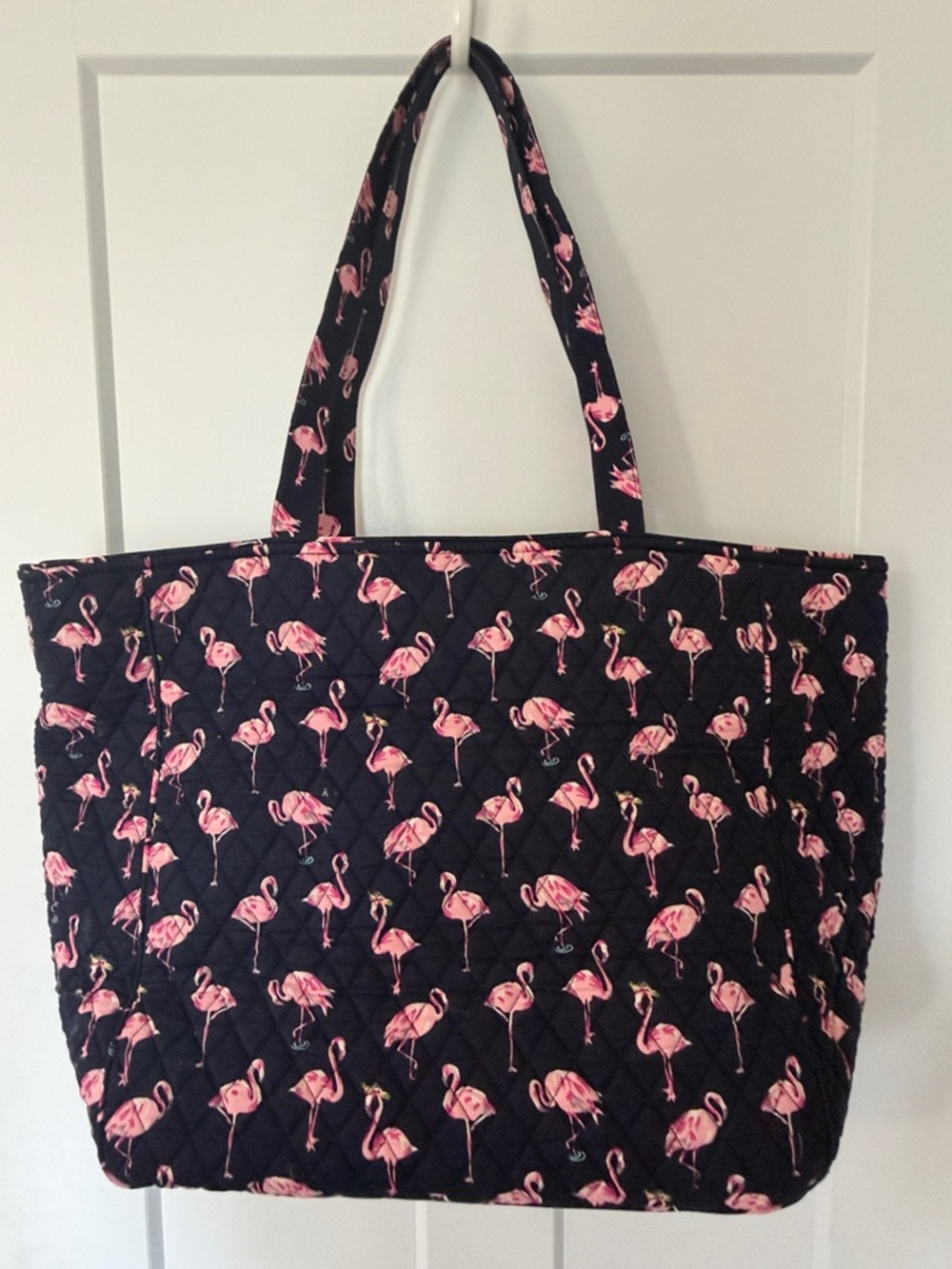 Vera Bradley Black Quilted Tote with Pink Flamingo Pattern